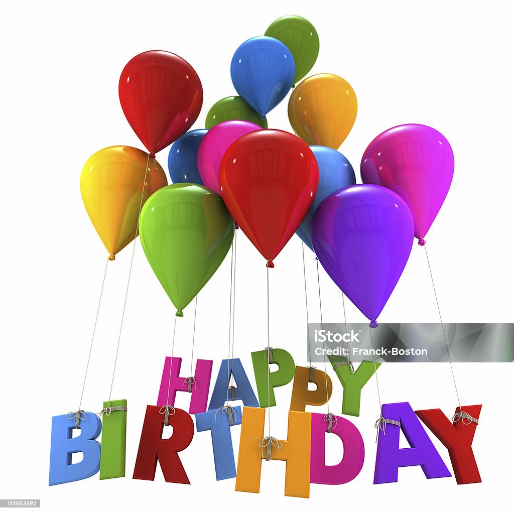 Joyeux anniversaire avec des ballons multicolores - Photo de Carte d'anniversaire libre de droits