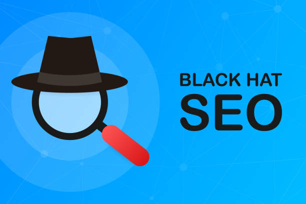 Black hat seo banner. Magnifier, and other search engine optimization tools and tactics. Vector illustration. Black hat seo banner. Magnifier, and other search engine optimization tools and tactics. Vector stock illustration. spam meat stock illustrations