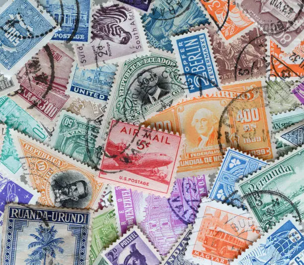 Background of Stamps mail of the different countries.