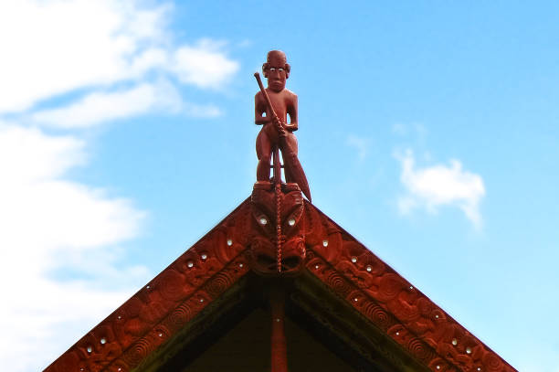 Waitangi Treaty Grounds historic and cultural site important to Maori people, New Zealand Maori meeting house at Waitangi Treaty Grounds historic and cultural site, Bay of Islands, Northland, New Zealand treaty stock pictures, royalty-free photos & images