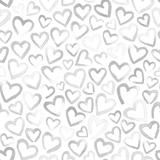Vector illustration of Faded hand painted watercolor  hearts isolated on white background - unique modern minimalistic imperfect light handmade graphic art in shades of black and white with many imperfections in vector