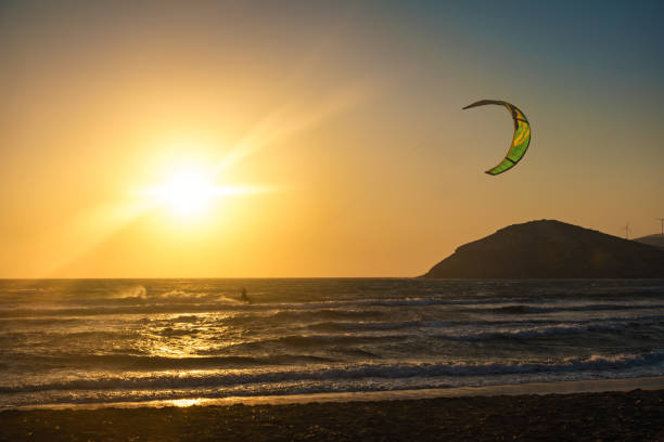 istock Sunset on Prasonisi beach with kitesurfer (Rhodes, Greece) 1130546478