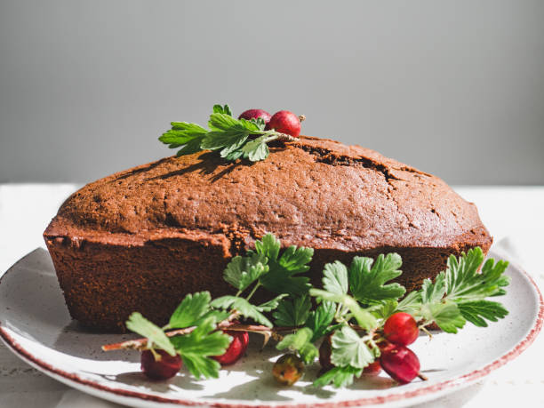 istock Chocolate cake, fresh berries and vintage plate 1130550341