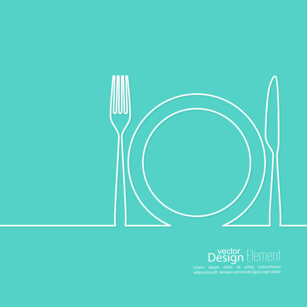 ÐÐµÑÐ°ÑÑ Set of Cutlery. Vector icon forks, knives, plates. Illustration of kitchen utensils. meal dinner food plate stock illustrations
