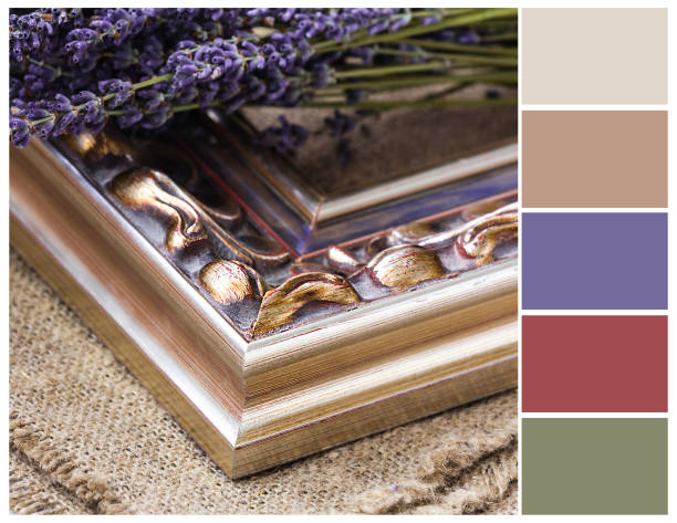Wooden frame and lavender. Colour palette.