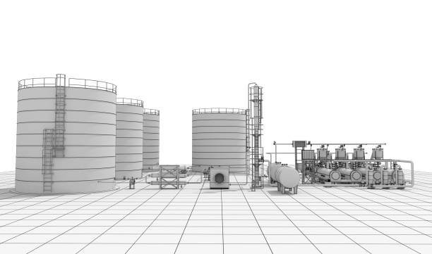 istock oil refinery, chemical production, waste processing plant, exterior visualization, 3D illustration 1130554462