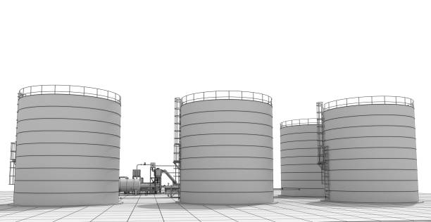 istock oil refinery, chemical production, waste processing plant, exterior visualization, 3D illustration 1130554535