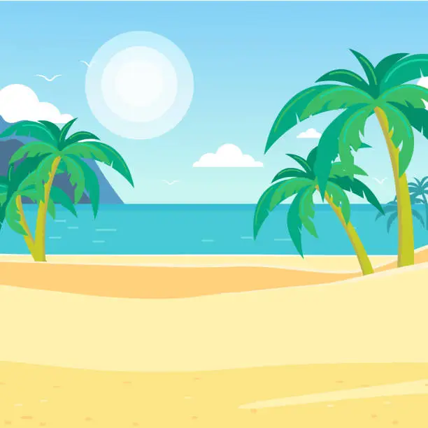 Vector illustration of Tropical beach. Golden sandy beach