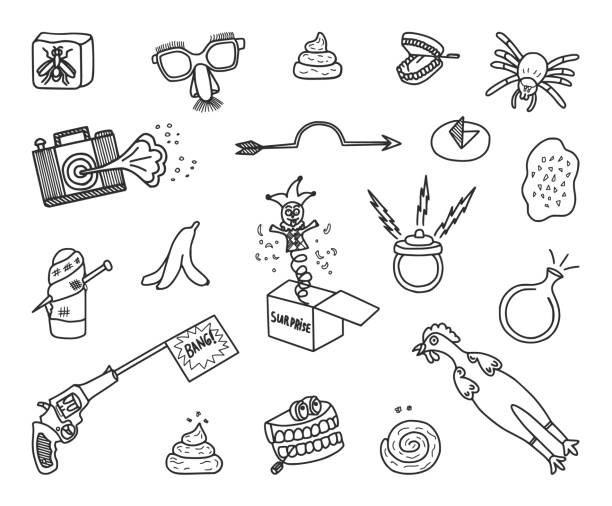 ilustraciones, imágenes clip art, dibujos animados e iconos de stock de 1 de abril día de los tontos doodle set - fool