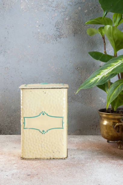 istock Old vintage yellow tin box 1130557137