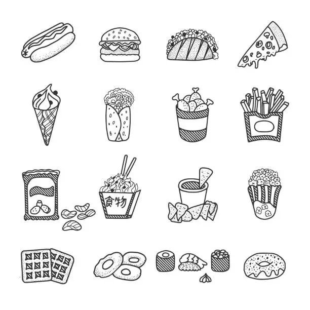 Vector illustration of Fast Food Doodles Set