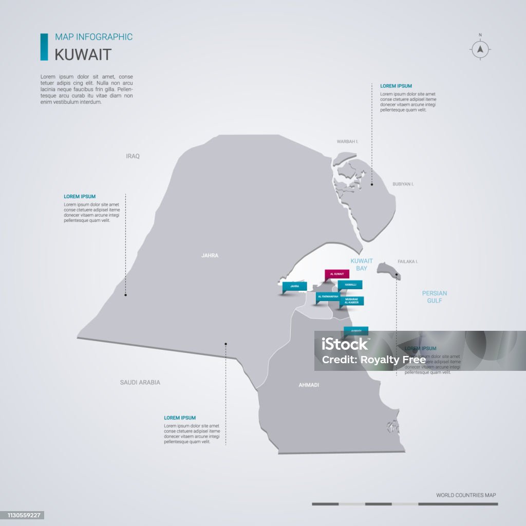 Kuwait Vectorgraph Kuwait Vector Map With Infographic Elements Pointer Marks Stock ...