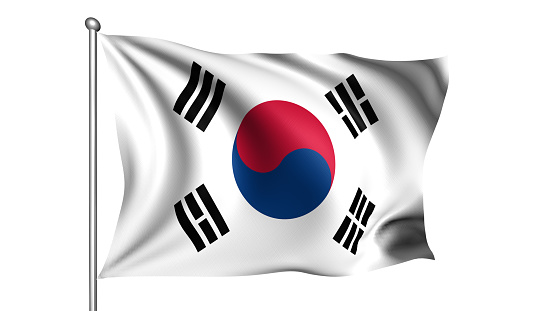 South Korean flag with fabric structure in the wind