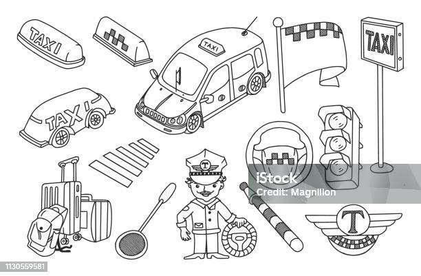 Taxi Doodles Set Stock Illustration - Download Image Now - Drawing - Activity, Taxi, Adult