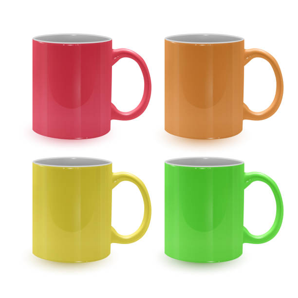 istock Set of bright and colored mugs on white background, realistic mugs, template for your project 1130559691