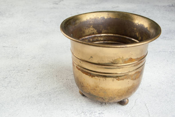istock Vintage brass flower pot 1130562095