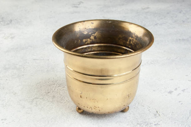 istock Vintage brass flower pot 1130562683