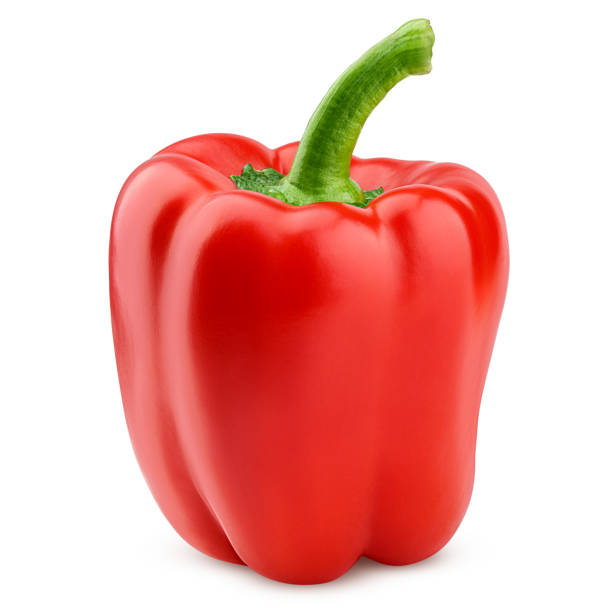 달콤한 고추, 파프리카, 필드의 깊이 전체 흰색 배경, 클리핑 패스, 절연 - bell pepper 뉴스 사진 이미지