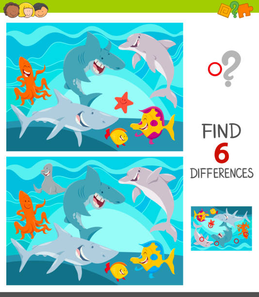 stockillustraties, clipart, cartoons en iconen met vinden differences spel met zeedieren - squid games