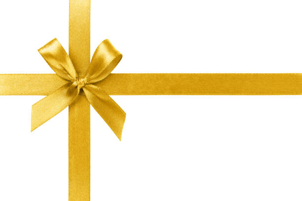 istock Golden ribbon with bow isolated on white background. 1130565504