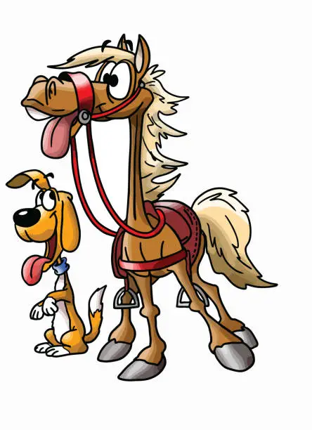 Vector illustration of Friendship between a cartoon horse and a dog vector illustration