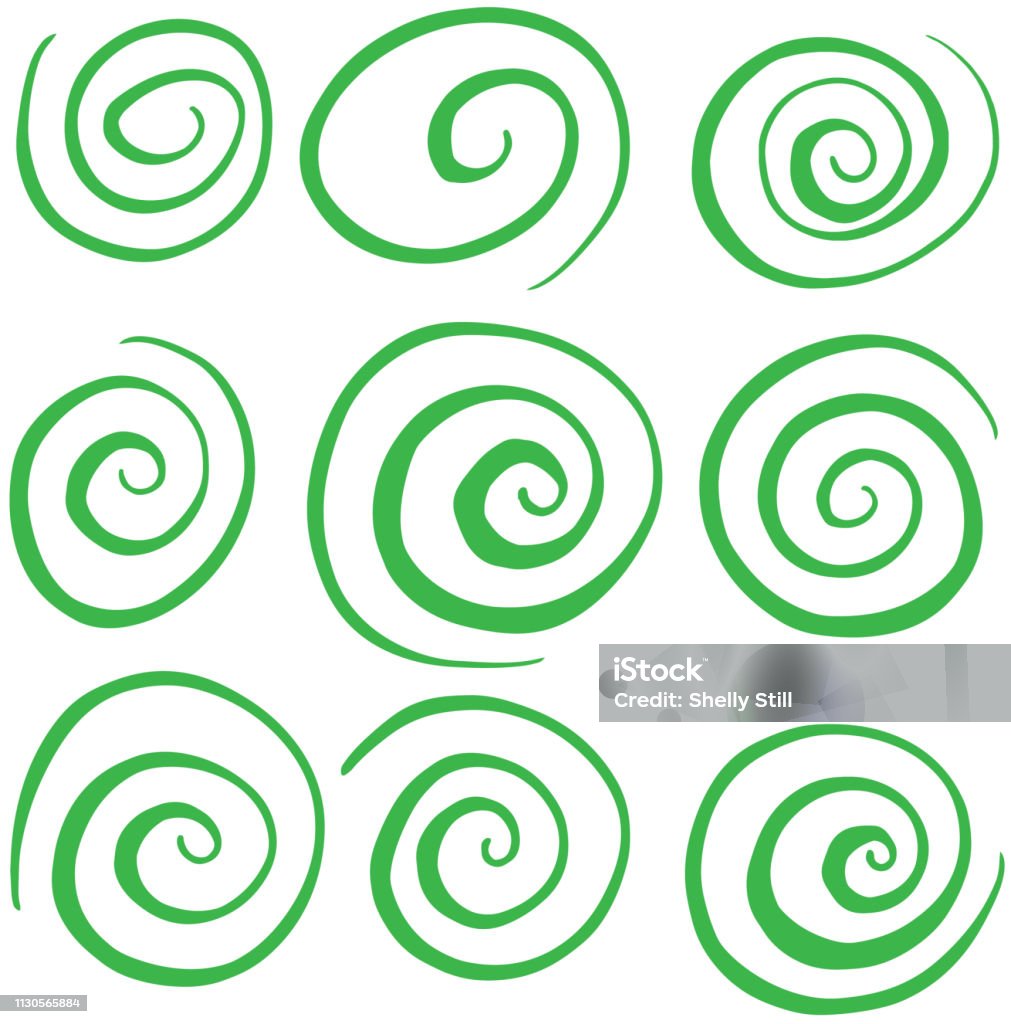 Hand Drawn Green Swirl Circle Vectors Hand Drawn Swirl Circle Vectors Spiral stock vector