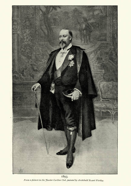 Edward VII, as Prince of Wales, 1893 Vintage engraving of Edward VII, as Prince of Wales, 1893 vintage garter belt stock illustrations