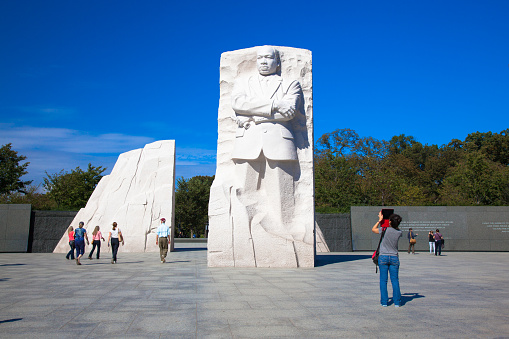 USA, WASHINGTON DC. Monument Dr. Martin Luther King, Jefferson memorial at sunny day. The statue.