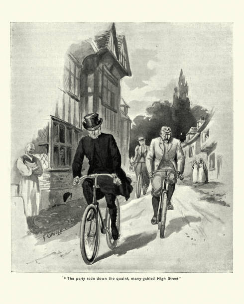 istock Group of Victorian cyclists riding bicycles, 1890s, 19th Century 1130570873