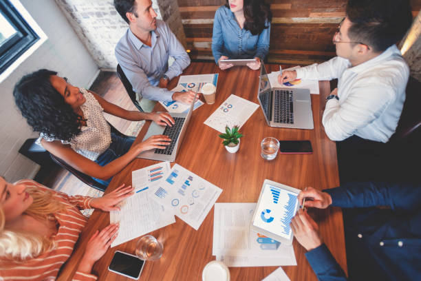 istock Group of people meeting with technology. 1130571113