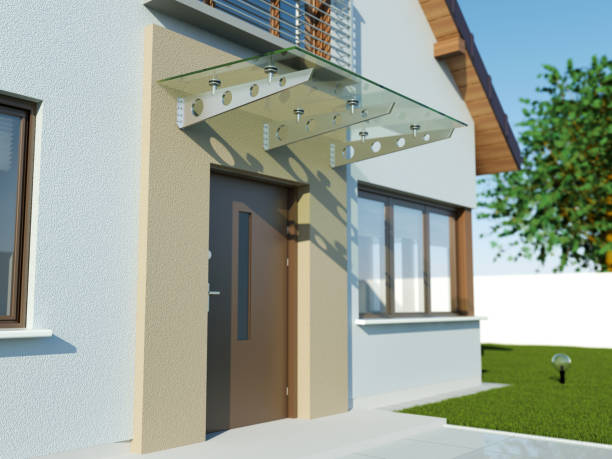 istock Glass canopy front door, 3D illustration 1130573952
