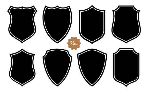 ilustraciones, imágenes clip art, dibujos animados e iconos de stock de la divisa forma vector set plantilla - shield shape sign design element