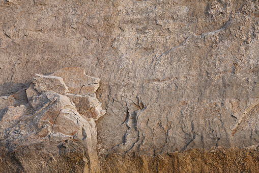 Cliff rock texture close up view of famous Cape Drastis geological formations in Corfu island, Greece