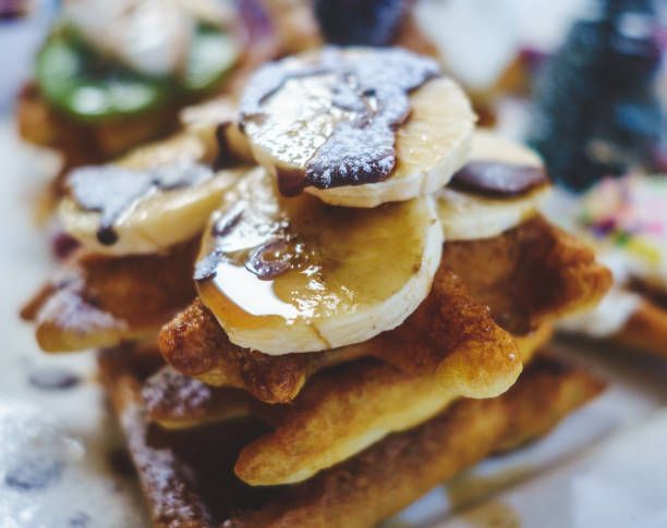 Closeup of Banana Chocolate Waffles