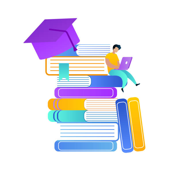 istock Student with Laptop on Knees Sit on Heap of Books 1130592525