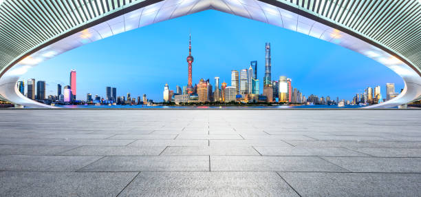 istock Empty square floor with panoramic city skyline in shanghai 1130593180