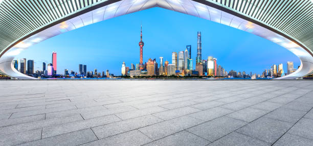 istock Empty square floor with panoramic city skyline in shanghai 1130593295