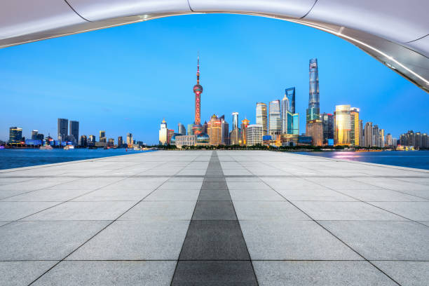 istock Empty square floor with panoramic city skyline in shanghai at night 1130593324