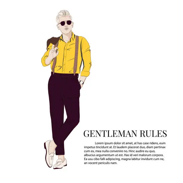 Vector illustration of Gentleman look Vector illustration. Cool business elegant outfit. Boss wearing smart street style clothes fashion sketch
