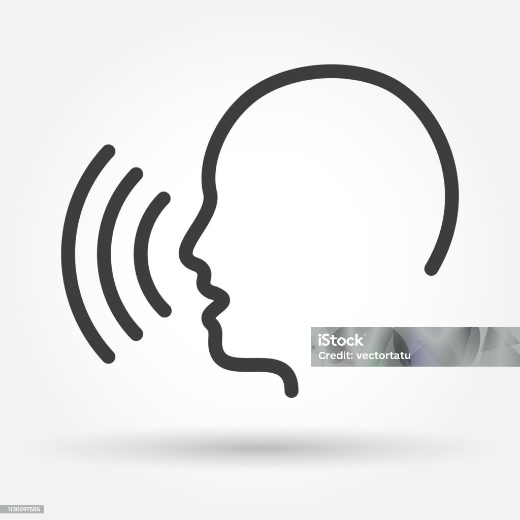 Voice control icon Voice control icon. Speak or talk recognition linear icon, speaking and talking command, sound commander or speech dictator head, vector illustration Icon Symbol stock vector