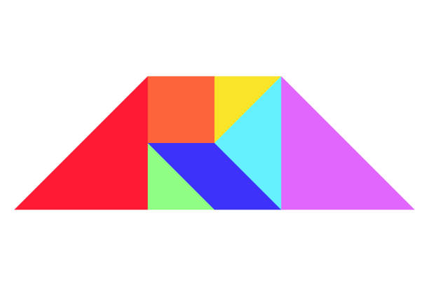 흰색 배경 (벡터)에 사다리꼴 모양에 색상 tangram 퍼즐 - trapezoid stock illustrations