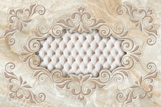 istock 3d ceiling murals wallpaper, stucco moulding on marble background. 1130597950
