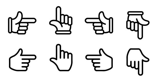 ilustrações de stock, clip art, desenhos animados e ícones de finger pointer / finger arrow icon set - pushing push button human hand human finger