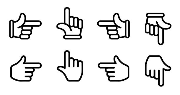 указатель пальца / набор значков стрелки пальца - pointing human hand aiming human finger stock illustrations
