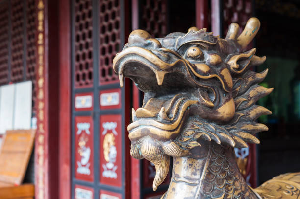 istock Golden color dragon head sculpture 1130615522