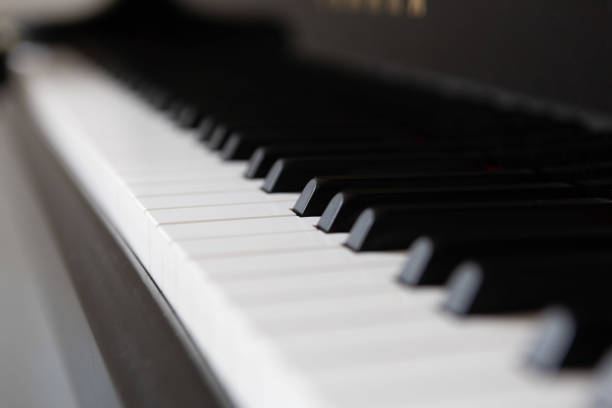 istock Piano keys in closeup perspective with shallow focus 1130618474