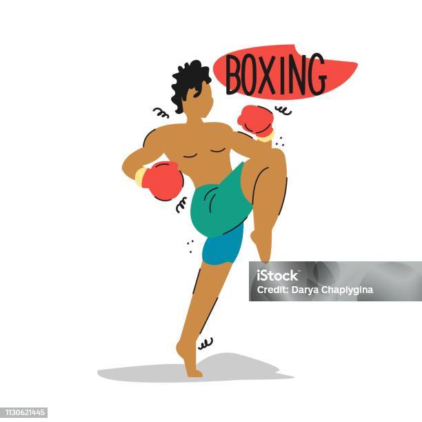 Handdrawn Vector Illustration With A Boxer Athlete Sketch Drawing Print Stock Illustration - Download Image Now