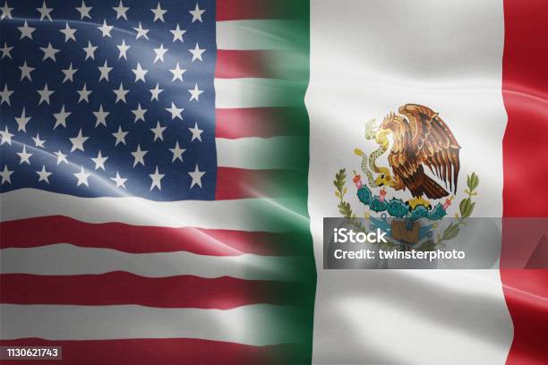 Flag Of United States Of America And Mexico Indicates Partnership Agreement Or Trade Wall And Conflict Between These Two Countries Stock Photo - Download Image Now