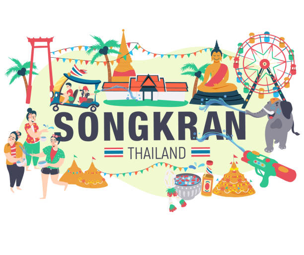 фестиваль сонгкран - bangkok thailand thai culture monk stock illustrations