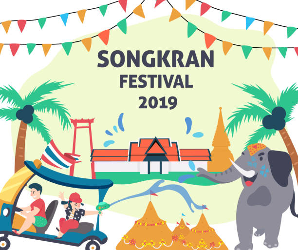 festiwal songkran - bangkok thailand asia water taxi stock illustrations
